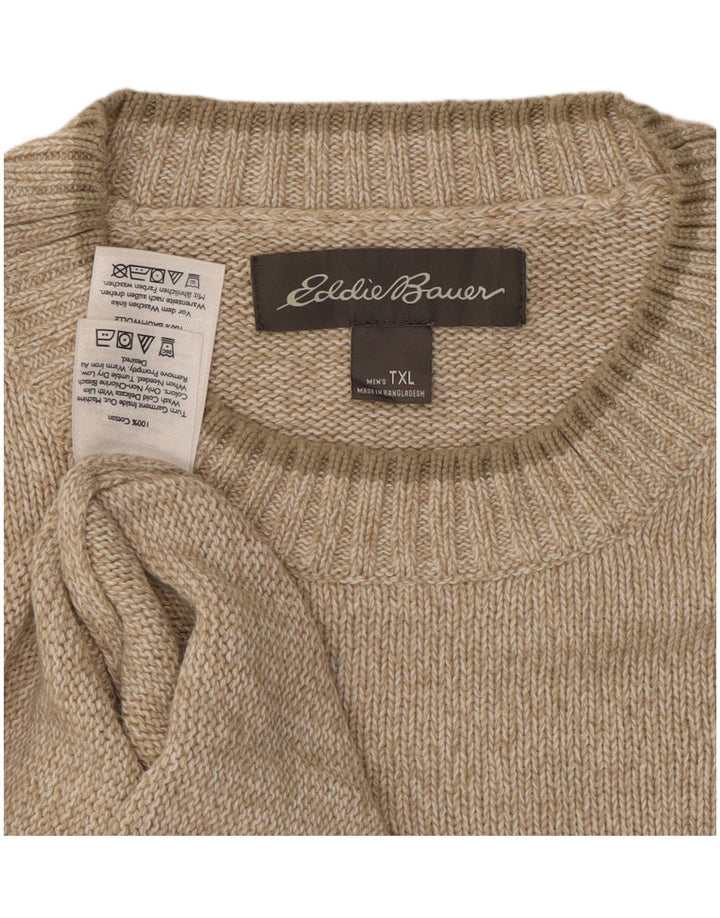 Męski sweter z okrągłym dekoltem EDDIE BAUER XL, beżowy, bawełniany