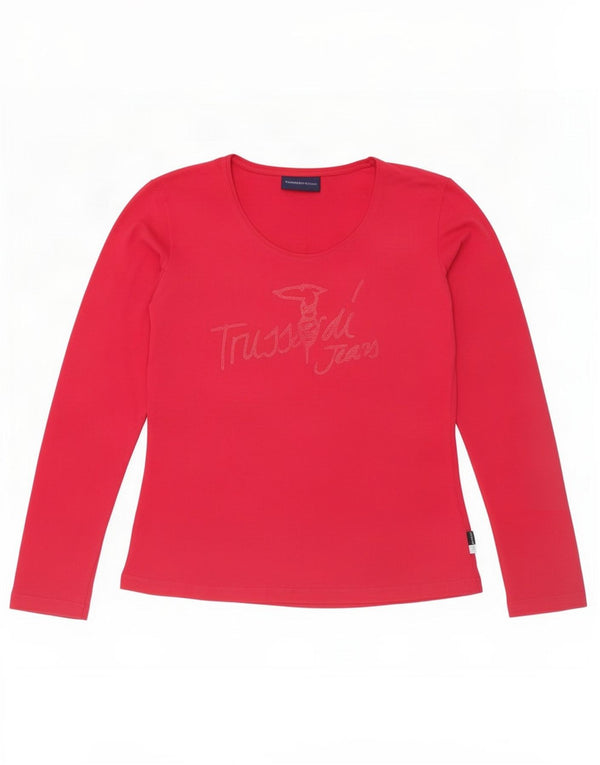 Damski top oversize Trussardi Jeans z grafiką z długim rękawem, UK 10, mały, różowy