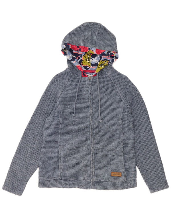 Weird Fish Womens Zip Hoodie Sweater UK 12 Medium Blue Cotton