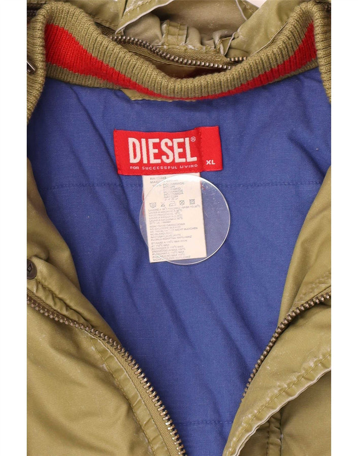 Chłopięca kurtka bomber z kapturem i grafiką Diesel, 13-14 lat, XL Khaki, poliamid