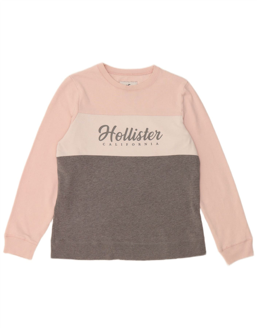 Damska bluza z grafiką HOLLISTER UK 16, duża, szara, z blokami kolorów