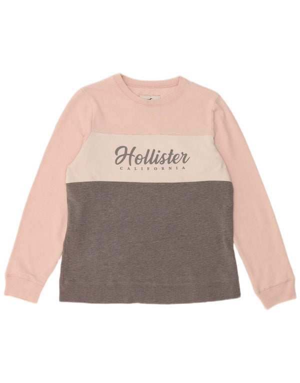 Damska bluza z grafiką HOLLISTER UK 16, duża, szara, z blokami kolorów