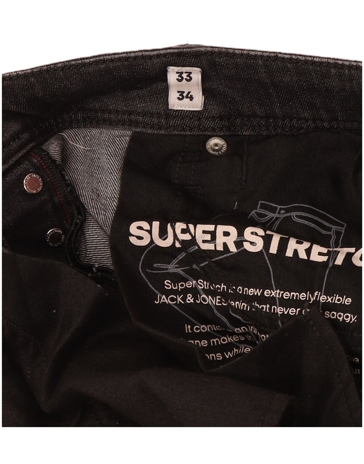 JACK & JONES Mens Distressed Slim Jeans W33 L34 Black Cotton