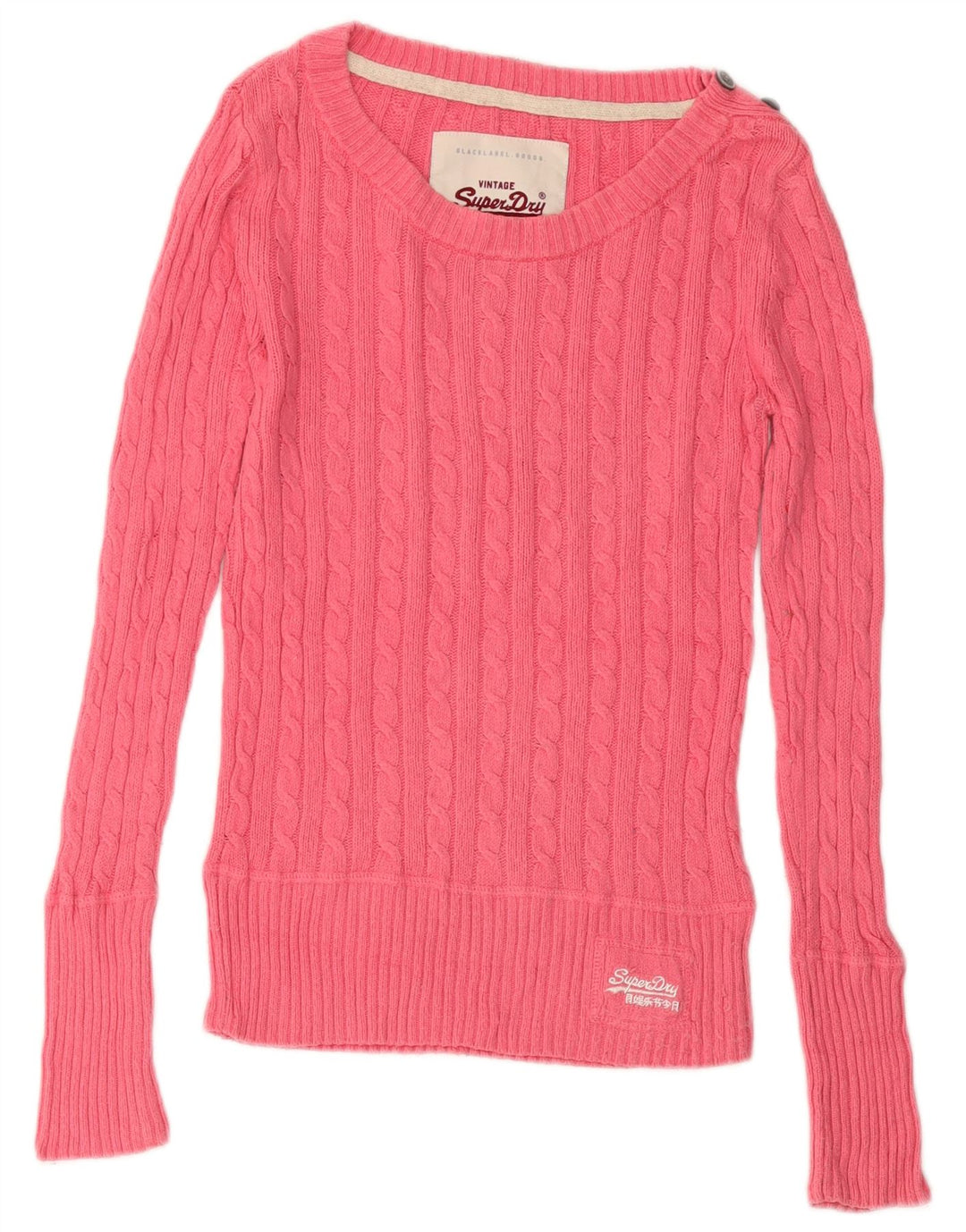 Damski sweter Superdry z dekoltem w łódkę, UK 10, mały, różowy, bawełniany