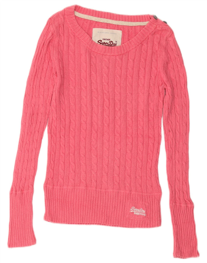 Damski sweter Superdry z dekoltem w łódkę, UK 10, mały, różowy, bawełniany