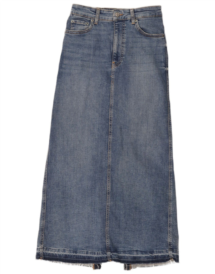Damska spódnica midi jeansowa Zara, mała W26, niebieska bawełna