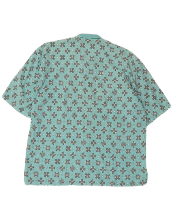 Vintage Mens Short Sleeve Shirt Large Turquoise Geometric
