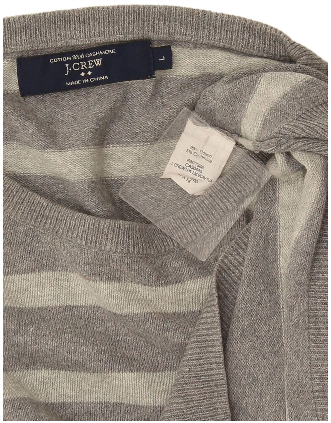 J. Crew Męski sweter z okrągłym dekoltem, duży, szary, bawełniany w paski