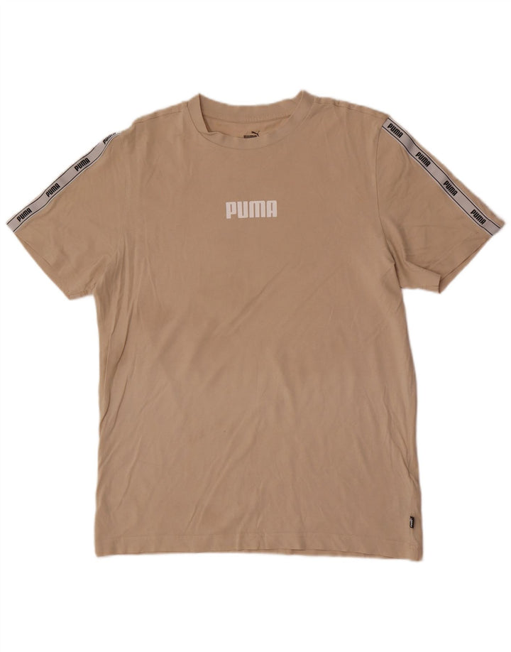 Męska koszulka z grafiką Puma, bawełniana koszulka w kolorze średniego beżu