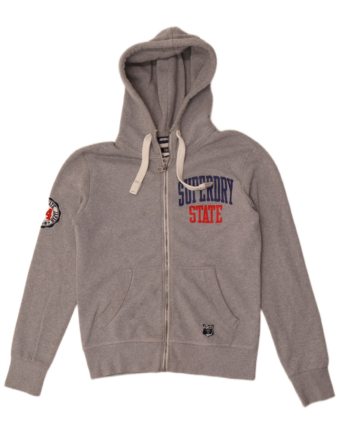 SUPERDRY Męski sweter z kapturem i zamkiem błyskawicznym, duży, szary poliester