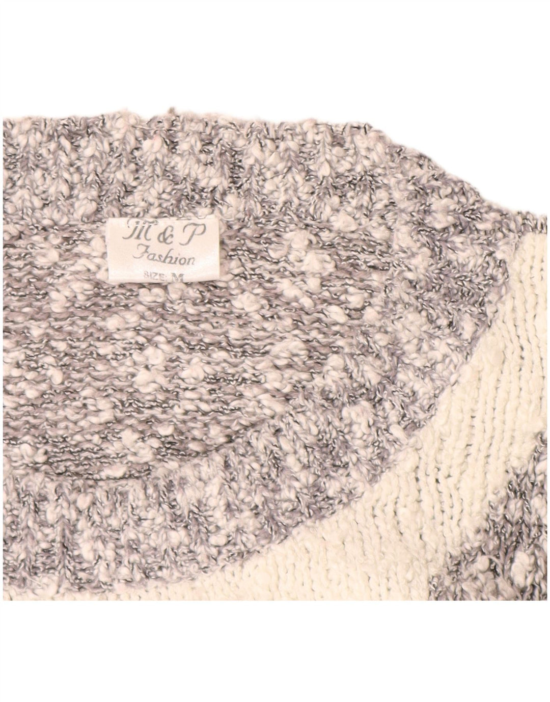 Damski sweter z okrągłym dekoltem w stylu VINTAGE UK 14, średnioszary, blok kolorów