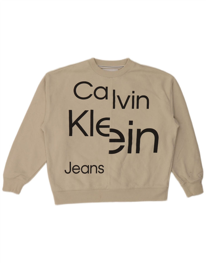 Męska bluza z grafiką Calvin Klein Jeans, średnia, biała bawełna