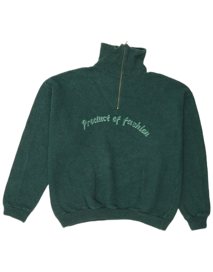 Męski sweter w stylu vintage z graficznym zamkiem błyskawicznym, duży, zielony