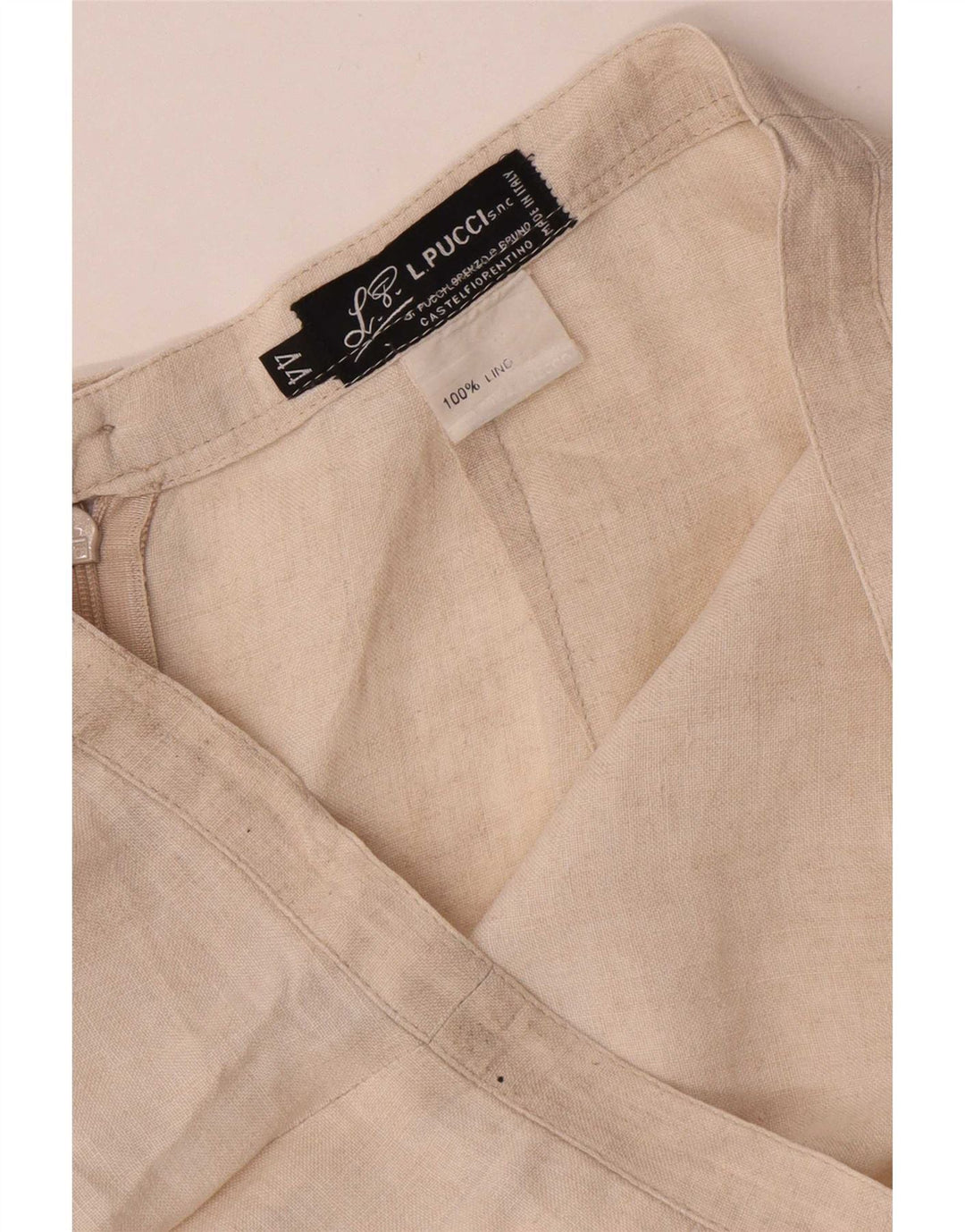 Damska spódnica midi L.Pucci IT 44 Medium W28 Beżowa lniana