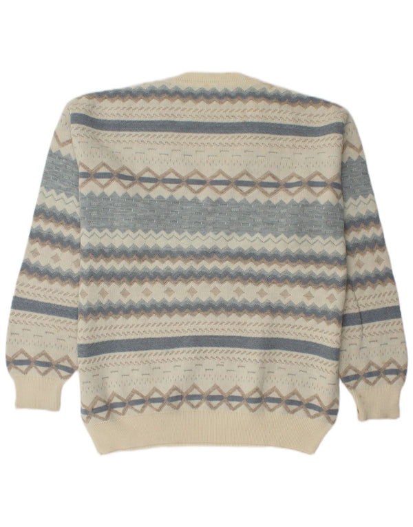 Męski sweter RODES z dekoltem w kształcie litery V, XL w kolorze złamanej bieli, z geometrycznej wełny dziewiczej