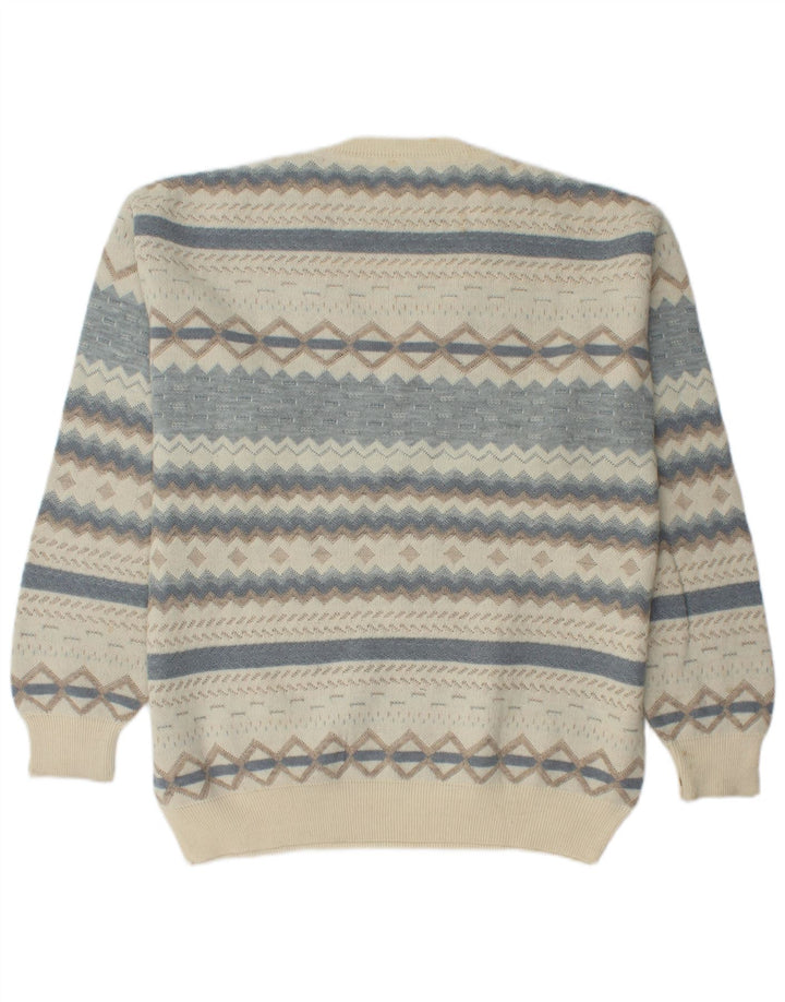 Męski sweter RODES z dekoltem w kształcie litery V, XL w kolorze złamanej bieli, z geometrycznej wełny dziewiczej