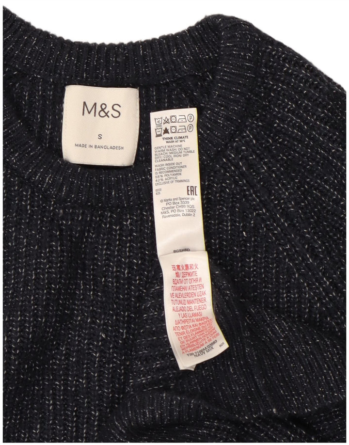 Marks & Spencer Męski sweter z okrągłym dekoltem, mały, granatowy, poliamid