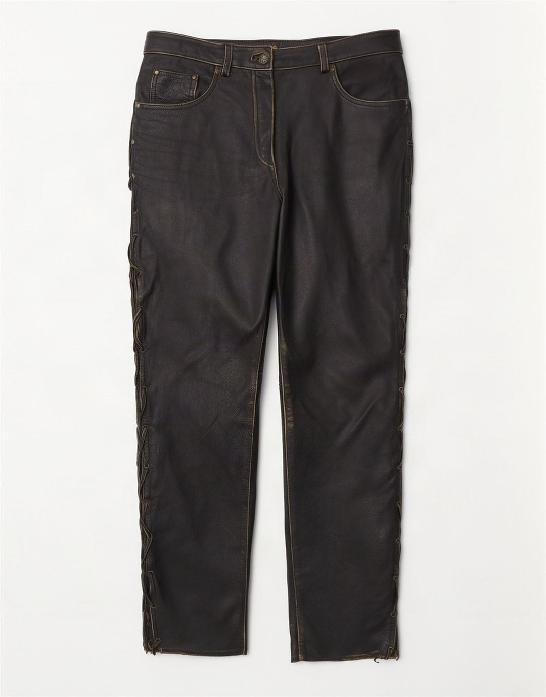 Vintage damskie proste skórzane spodnie EU 38 Medium W30 L28 Black