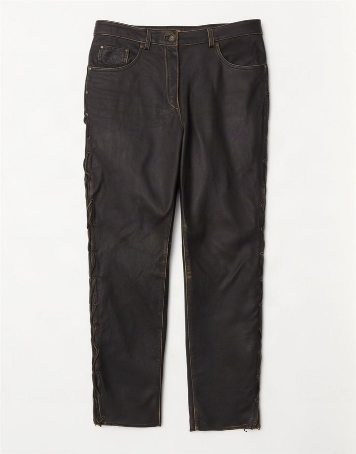 Vintage damskie proste skórzane spodnie EU 38 Medium W30 L28 Black