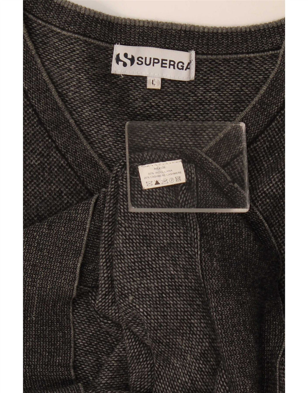 Męski sweter Superga z dekoltem w kształcie litery V, duży, szary, wełniany