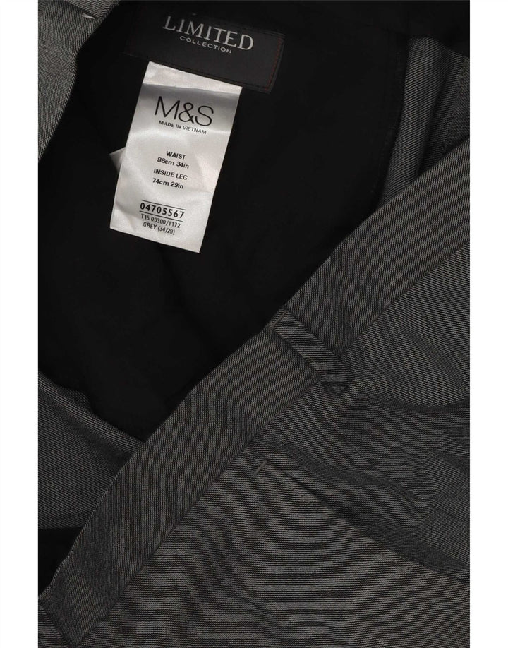 Męskie proste spodnie garniturowe Marks & Spencer W34 L29 Szary poliester