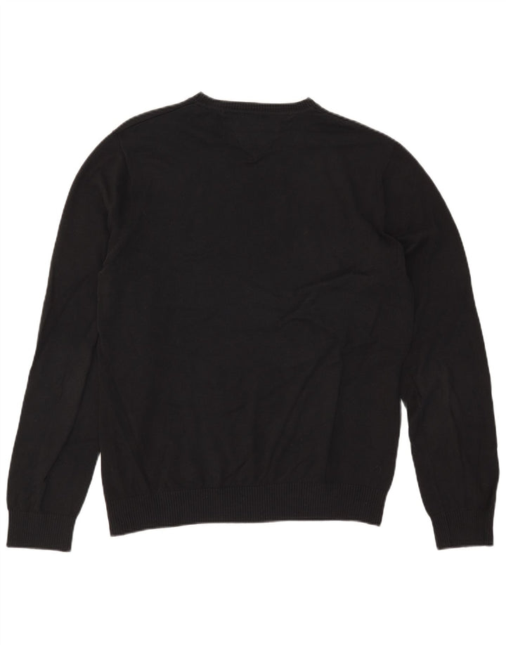 Męski sweter Tommy Hilfiger z dekoltem w kształcie litery V, średniej wielkości, czarny, bawełniany