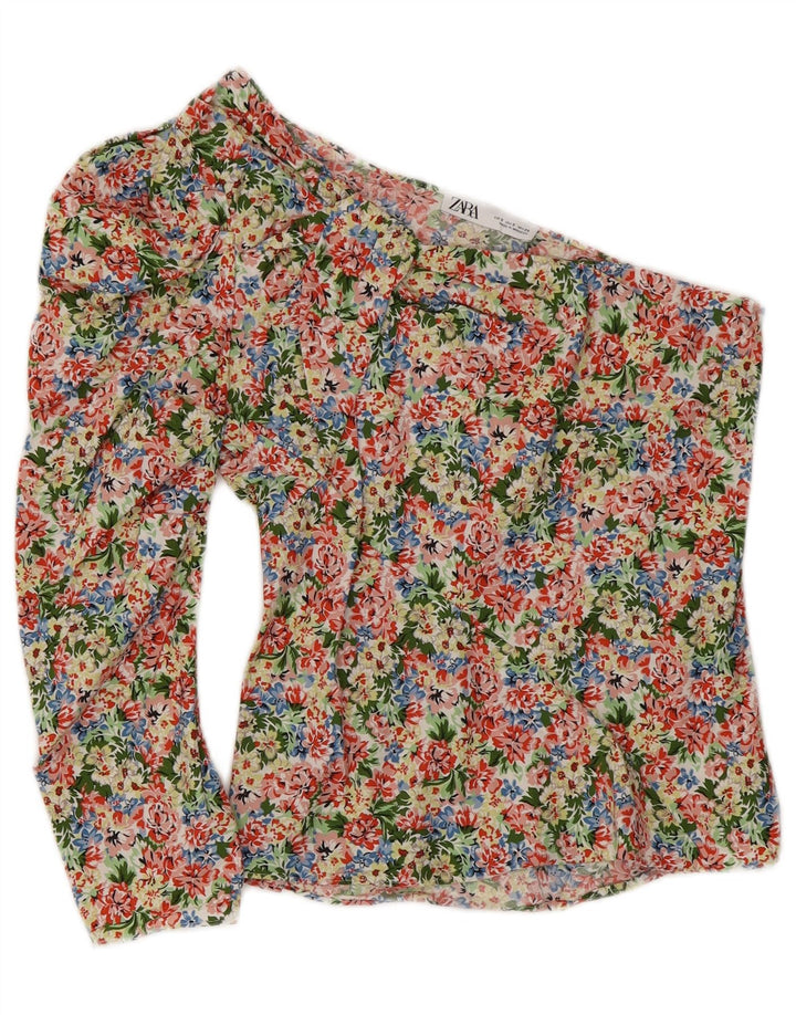 Damski top na jedno ramię ZARA UK 8, mały, wielokolorowy, bawełniany w kwiaty