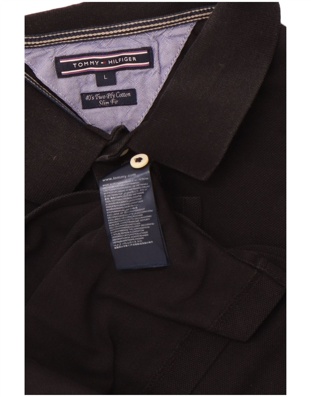 Damska koszulka polo slim fit TOMMY HILFIGER, duża, czarna, bawełniana