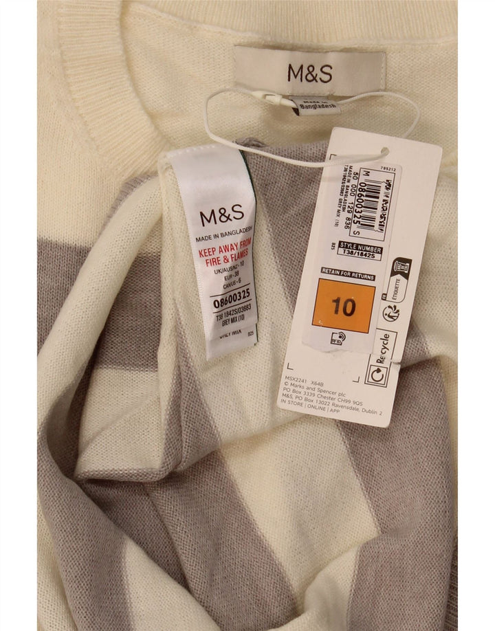 Marks & Spencer Damski sweter z okrągłym dekoltem, UK 10, w małe beżowe paski