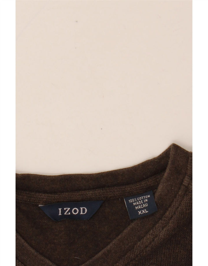 IZOD Męski top z długim rękawem, 2XL, brązowa, bawełniana w bloki kolorów