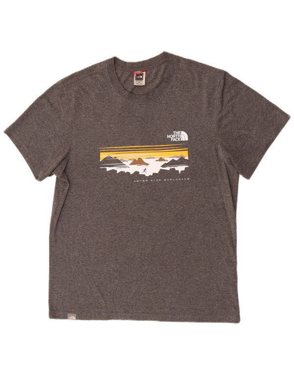 Męski T-shirt z grafiką The North Face, średnioszary, bawełniany w cętki