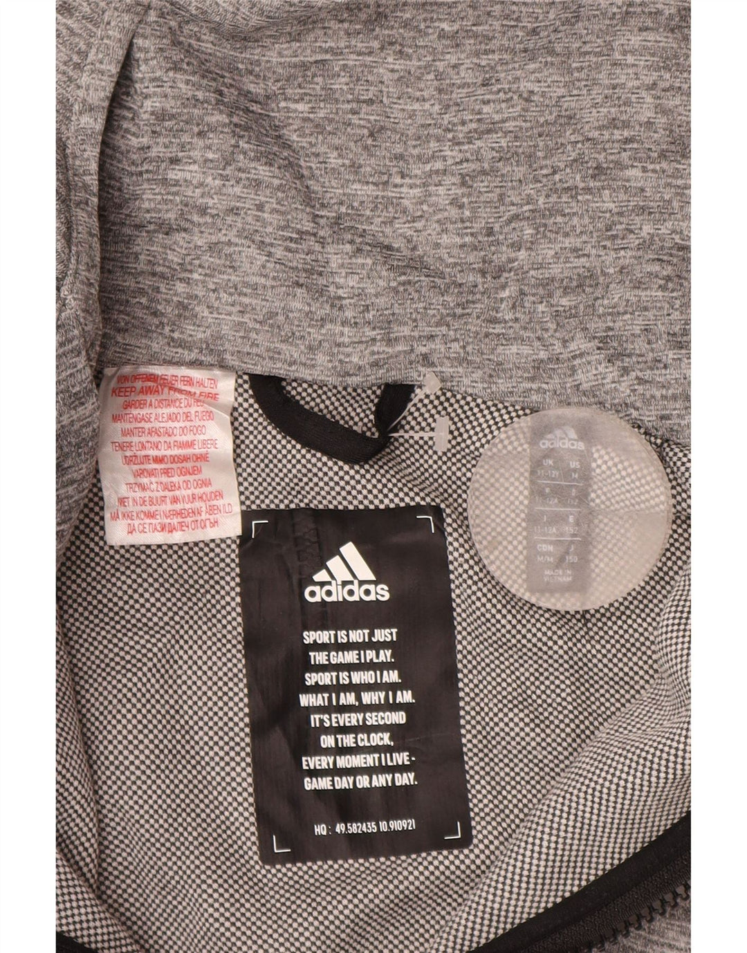 Chłopięcy sweter Adidas z grafiką i zamkiem błyskawicznym, 11-12 lat, szary, nakrapiany poliester