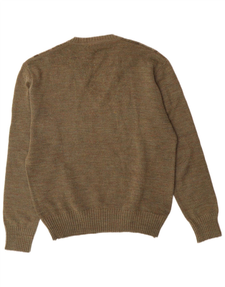 Rinaldi Męski sweter z dekoltem w kształcie litery V, średni khaki Argyle/diamentowa wełna