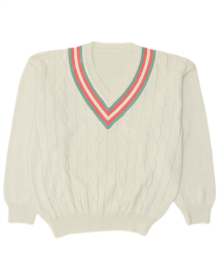 Męski sweter VINTAGE, duży, niebieski, bawełniany w bloki kolorów