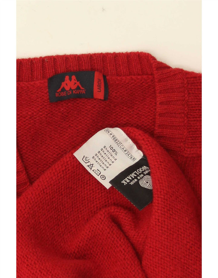 Męski sweter Kappa z dekoltem w kształcie litery V, duży, czerwony, wełniany