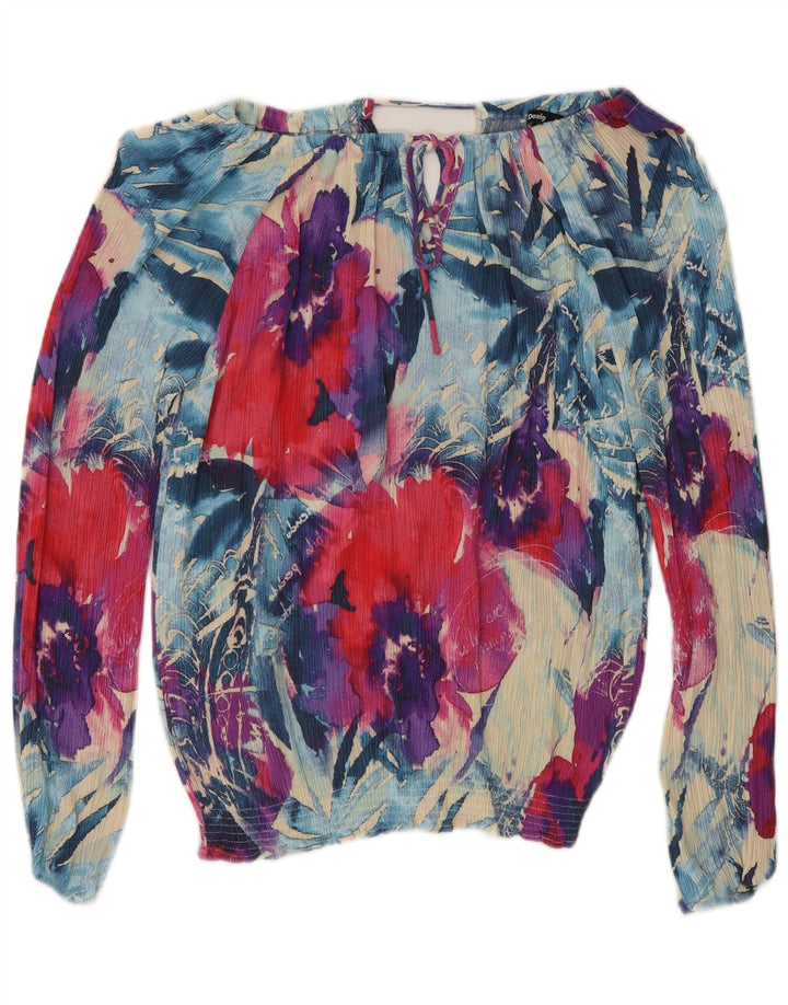 Damski top Desigual z grafiką i odkrytymi ramionami UK 10, mały, wielokolorowy w kwiaty