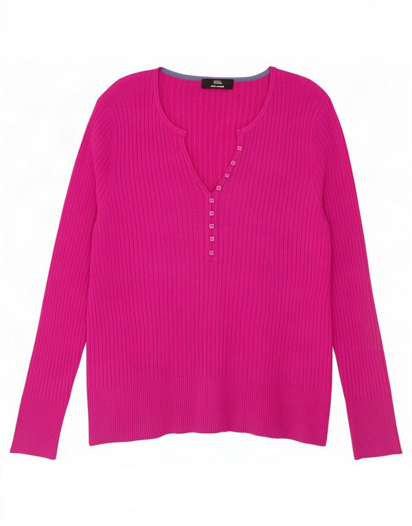 Marks & Spencer Damski sweter z dekoltem w kształcie litery V, UK 22 3XL, różowy, wiskoza