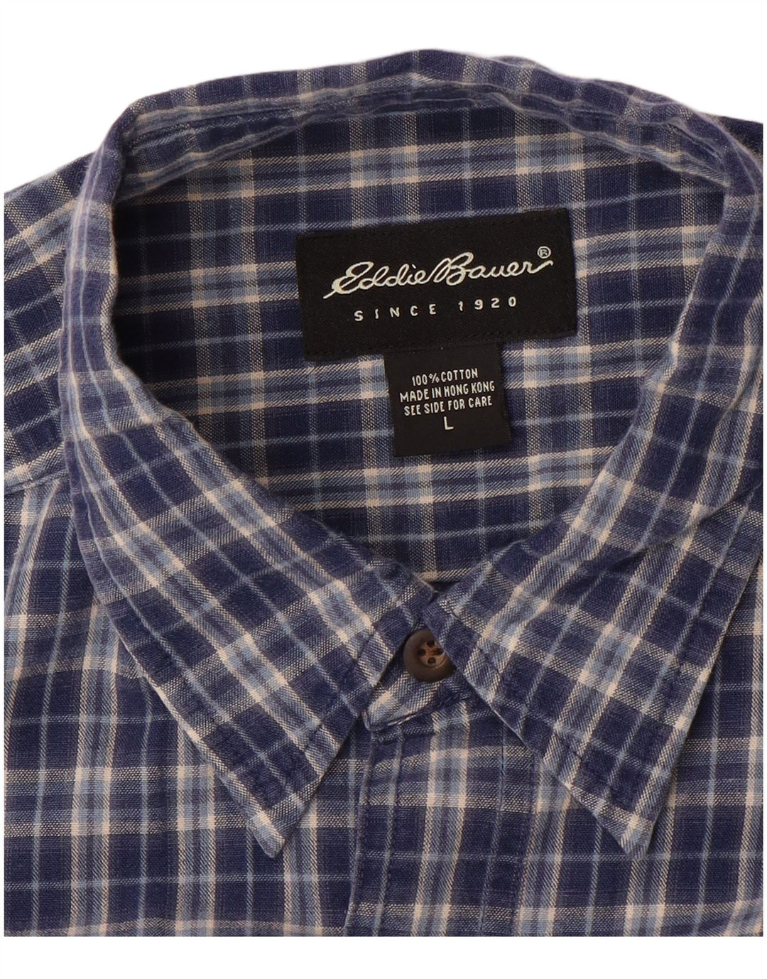 EDDIE BAUER Męska koszula flanelowa w dużą niebieską kratę, bawełniana