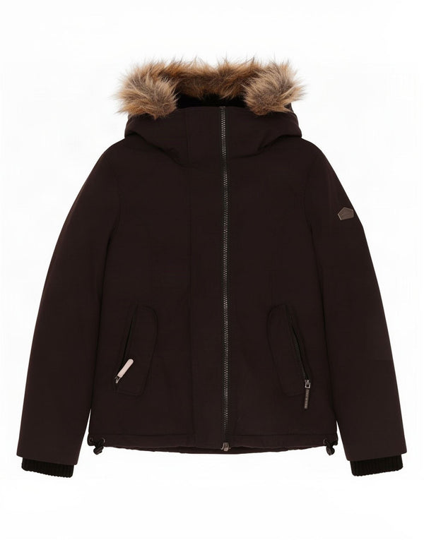 Damska kurtka wiatrówka z kapturem Superdry UK 10, mała, czarna, poliester