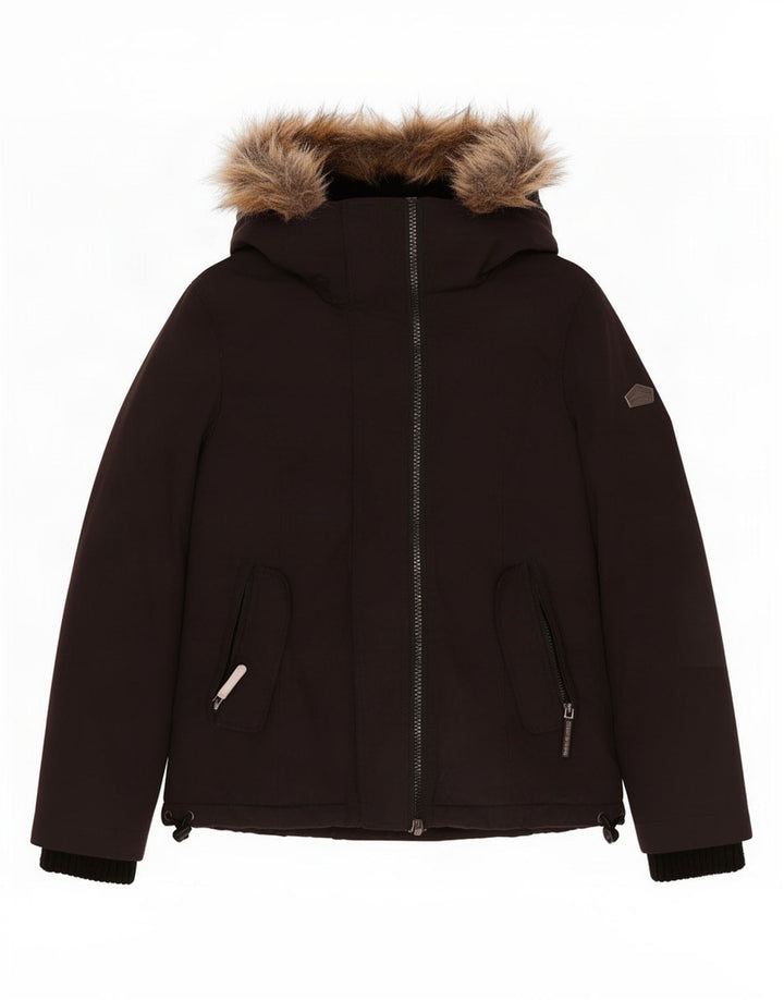 Damska kurtka wiatrówka z kapturem Superdry UK 10, mała, czarna, poliester