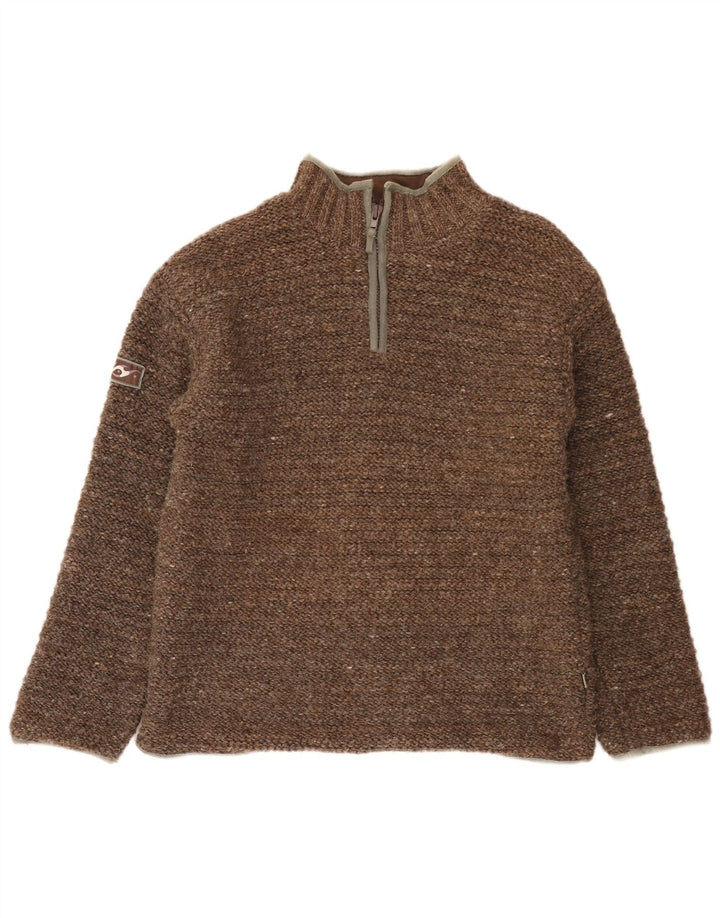 Pachamama Męski sweter z zamkiem błyskawicznym, duży, brązowy, wełniany