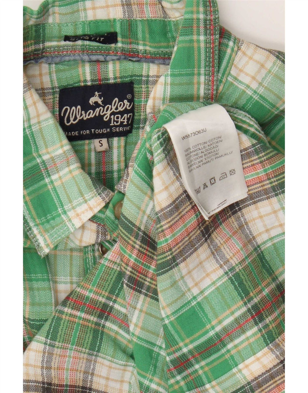 Koszula flanelowa męska Wrangler Slim Fit w małą zieloną kratkę, bawełniana