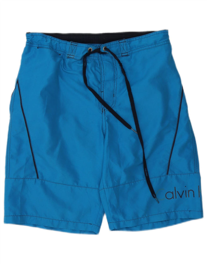 Męskie spodenki kąpielowe Calvin Klein z grafiką, małe, niebieskie, poliestrowe