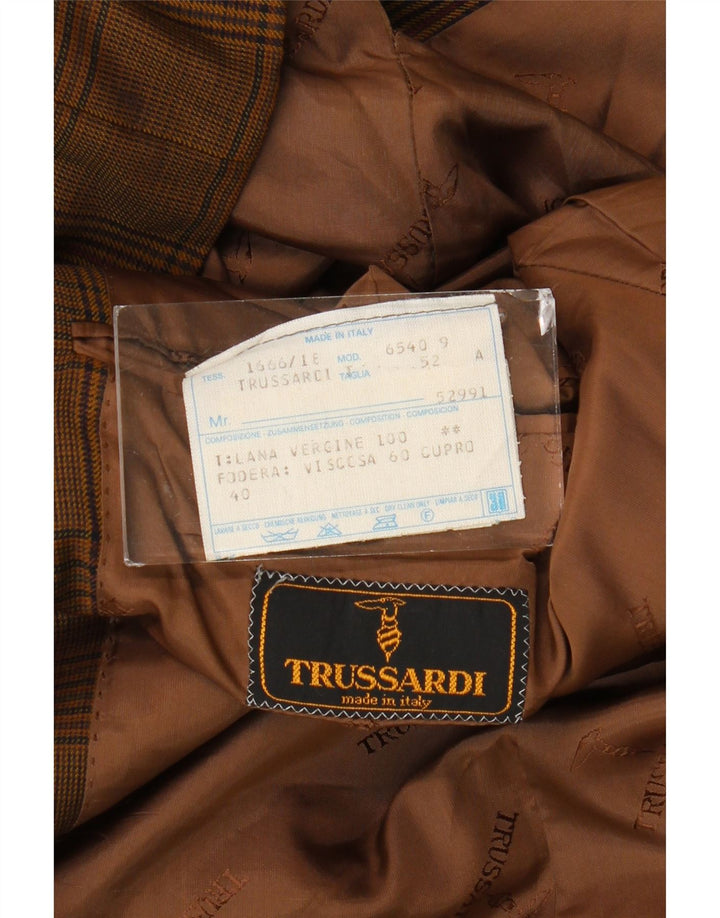 Męska marynarka zapinana na 2 guziki Trussardi IT 52 XL w brązową pepitkę