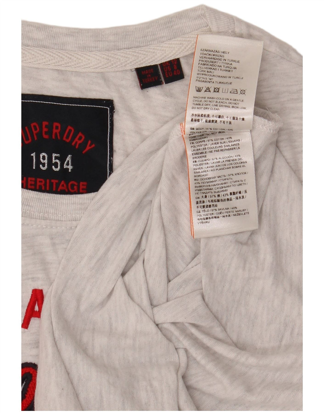 Damski T-shirt z grafiką Superdry Top UK 12, średnioszary, bawełniany