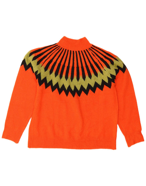 Sweter damski w stylu vintage z golfem UK 16, duży, czerwony Fair Isle, akryl