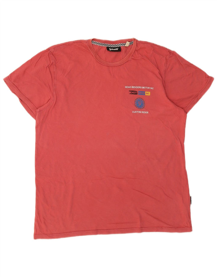Męski T-shirt z grafiką Schott, duży, różowy, bawełniany