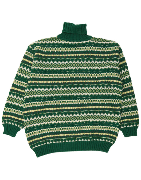 Vintage męski sweter z golfem XL, zielony, wełniany Fair Isle