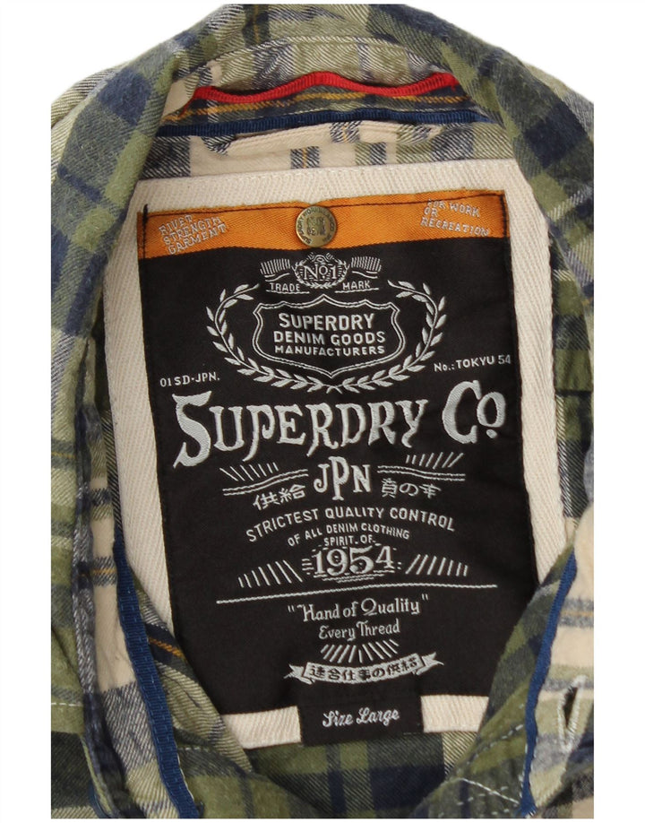 SUPERDRY Męska koszula flanelowa, duża, bawełniana w zieloną kratkę