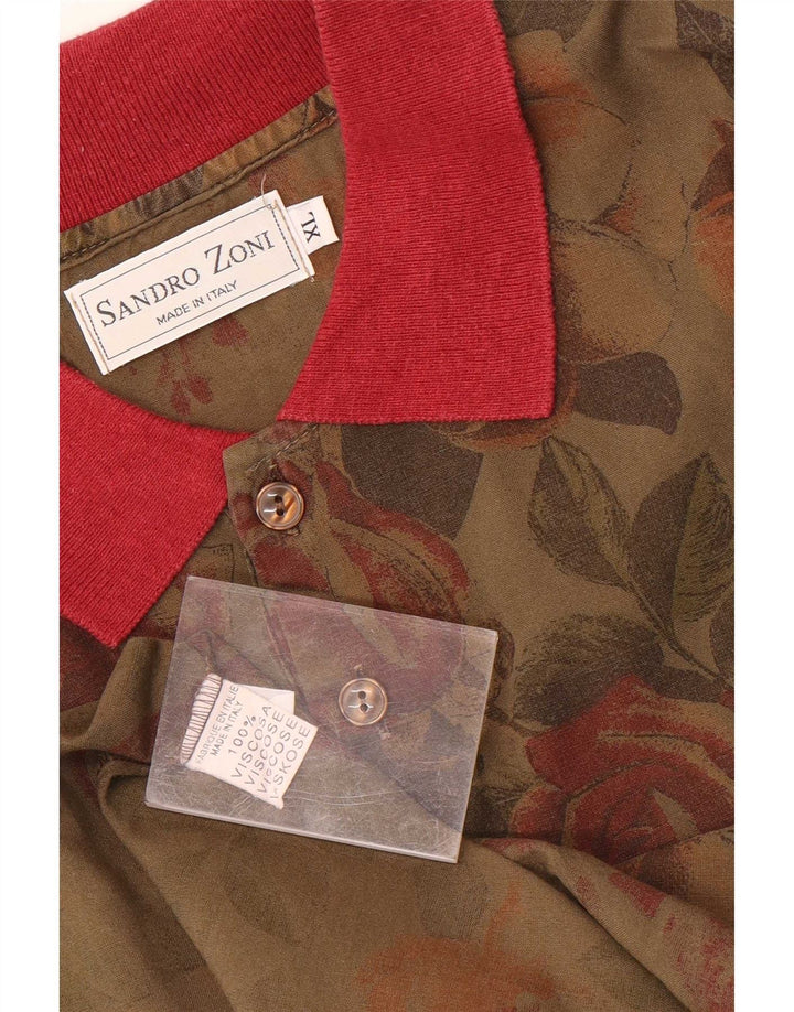 Vintage męska koszula pulowerowa z krótkim rękawem XL Khaki w kwiaty